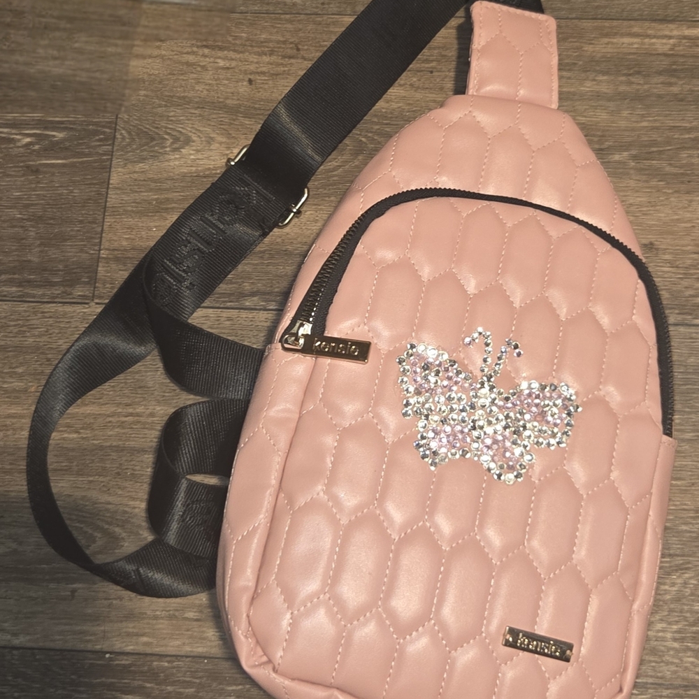 Kenzie Pink Quilted Backpack with Butterfly Accent